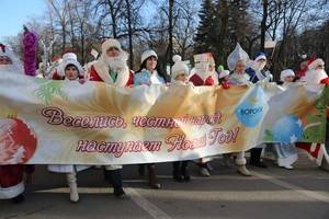 В Воронеже прошёл парад Дедов Морозов с национальным колоритом и  при серьёзных мерах безопасности