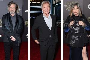 На премьере фильма «Звёздные войны: Пробуждение силы» встретились Харрисон Форд, Марк Хэмилл и Кэрри Фишер