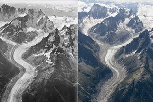 Снимки, сделанные в Альпах ровно через сто лет, наглядно демонстрируют драматизм изменения климата